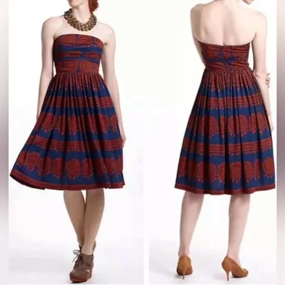 Girls from Savoy Anthropologie Dress Medium Women's Strapless Oxidized Medallion
